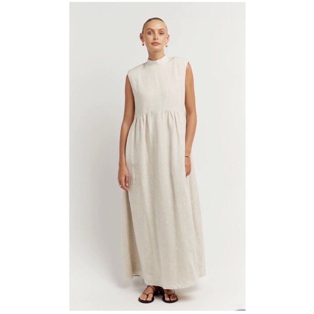 DISSH Dorit Natural Linen Maxi Dress US 4 Minimalist Coastal Capsule Chic Beachy